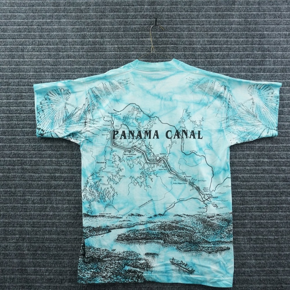 Vintage 90s Fruit of the Loom Panama Canal T-Shirt Unisex Large Blue Map Print - Picture 4 of 9